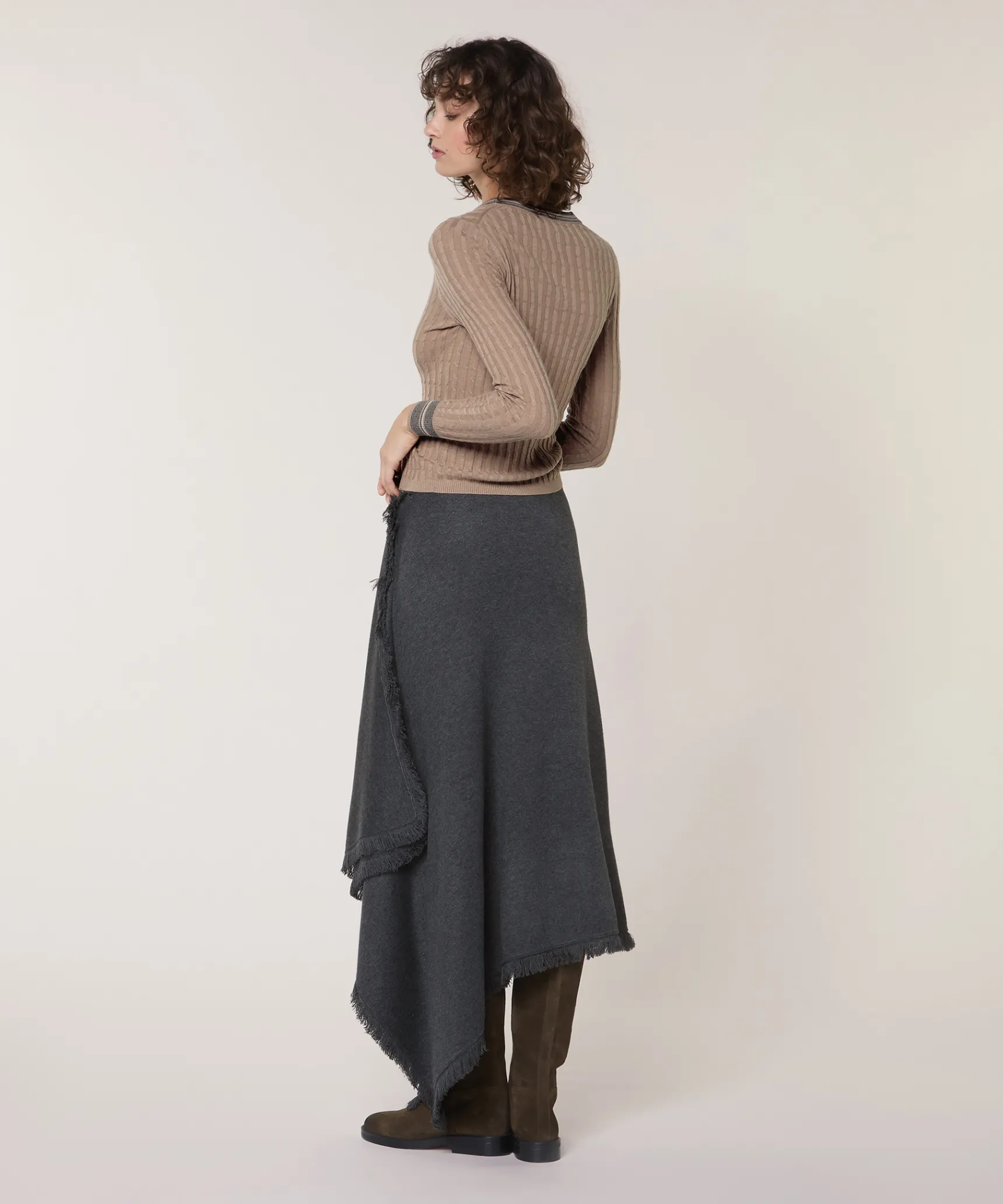 Outlet Rodier Jupe portefeuille en maille gris foncé