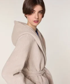 Outlet Rodier Manteau à capuche en laine beige chiné