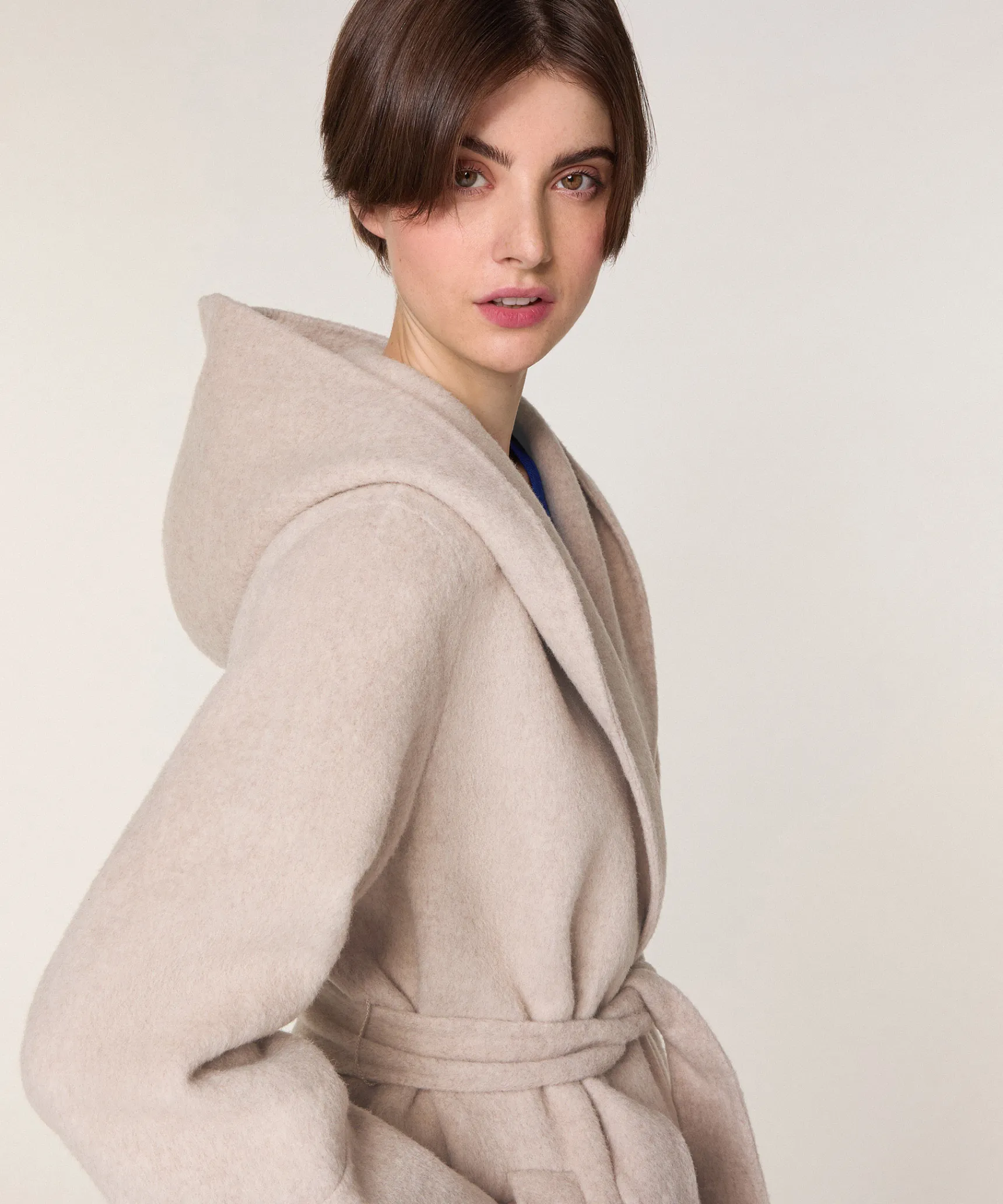Outlet Rodier Manteau à capuche en laine beige chiné