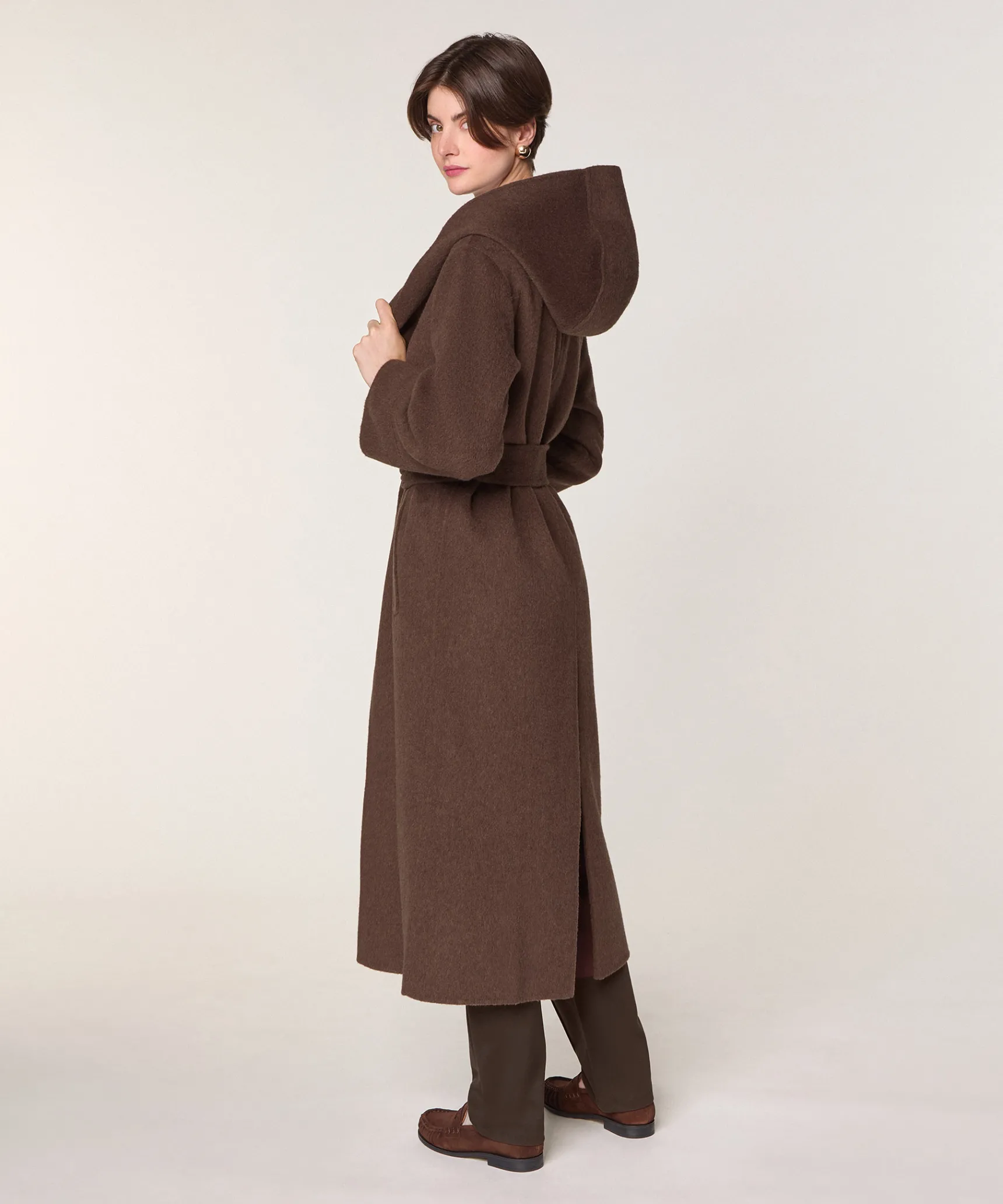 Sale Rodier Manteau à capuche en laine marron