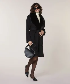 Outlet Rodier Manteau en laine col fausse fourrure noir