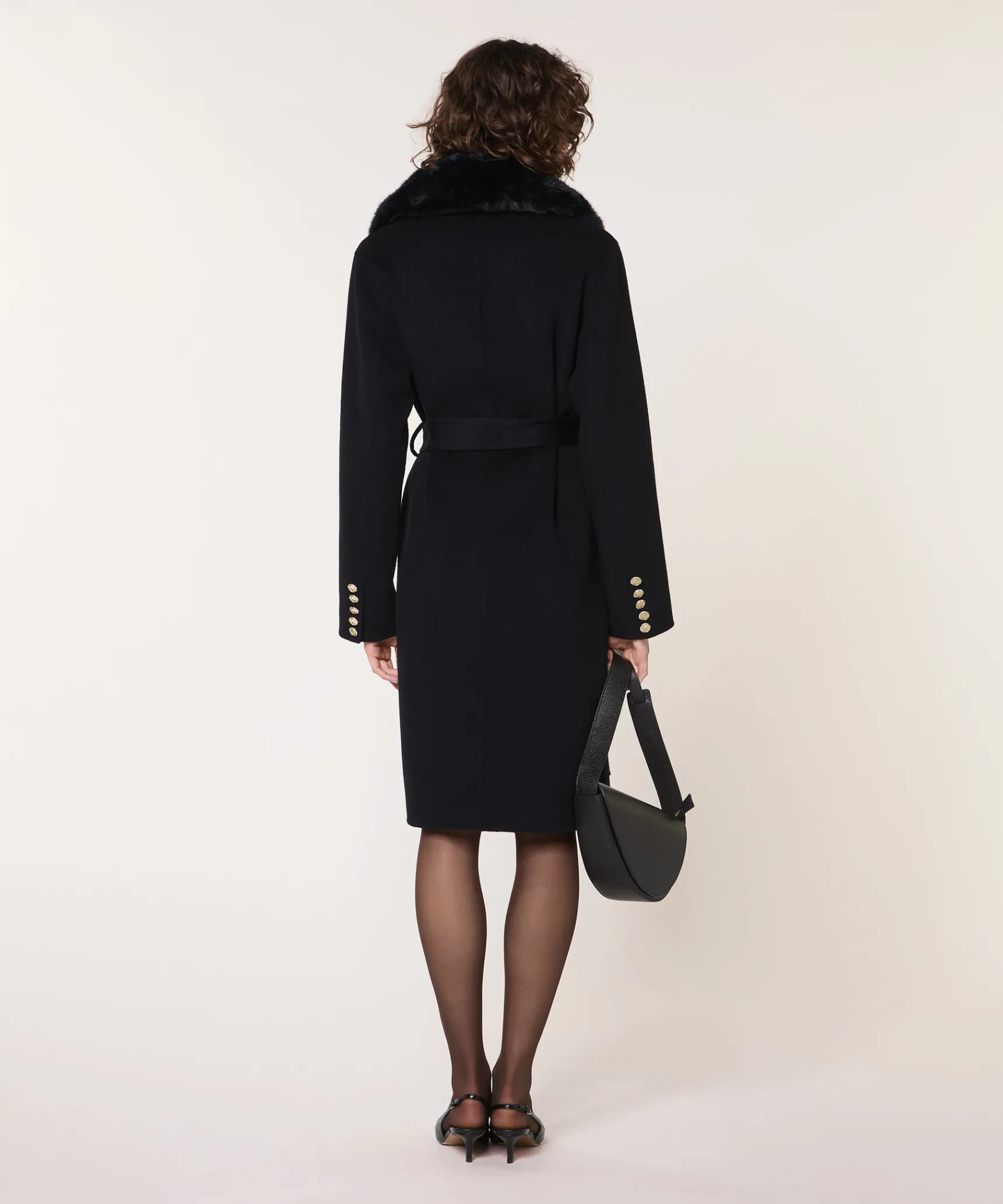 Outlet Rodier Manteau en laine col fausse fourrure noir