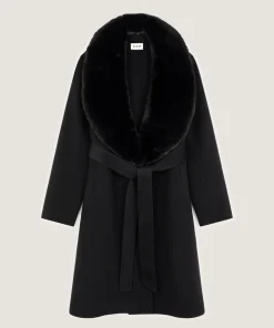 Outlet Rodier Manteau en laine col fausse fourrure noir
