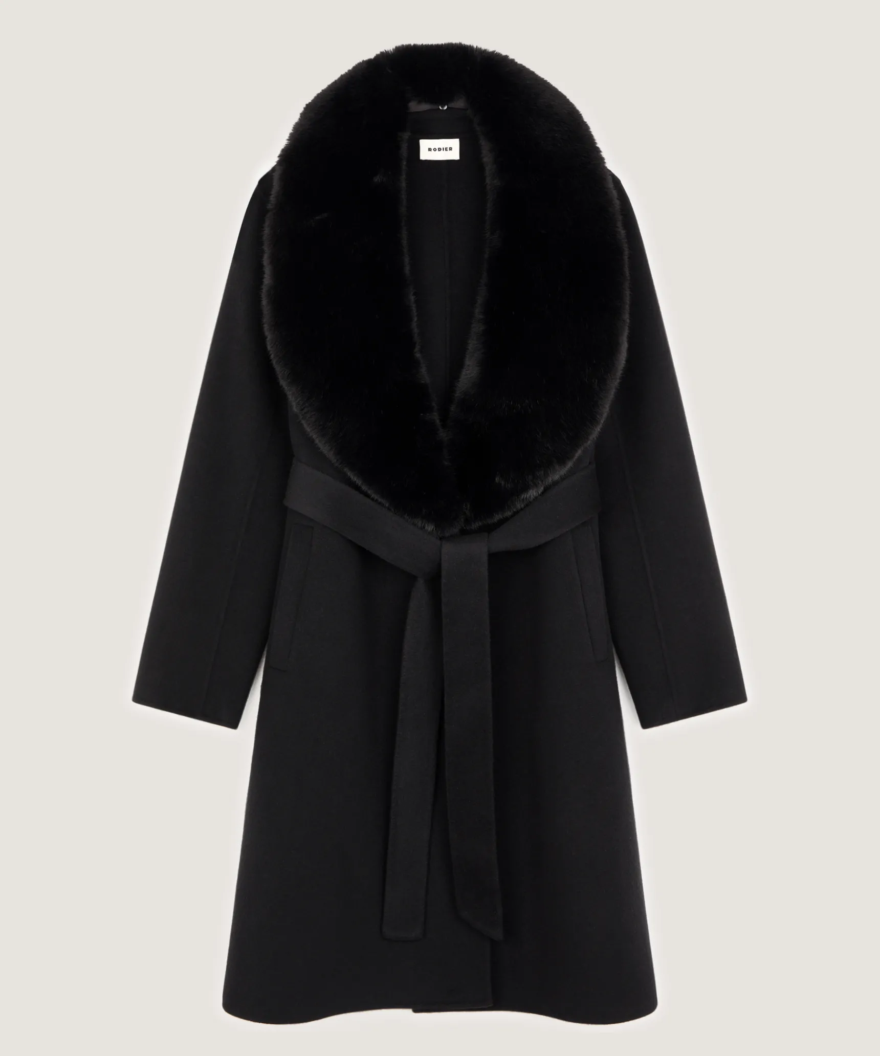 Outlet Rodier Manteau en laine col fausse fourrure noir