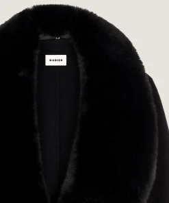 Outlet Rodier Manteau en laine col fausse fourrure noir
