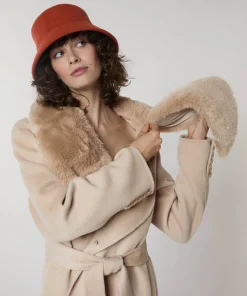Hot Rodier Manteau en laine col fausse fourrure beige