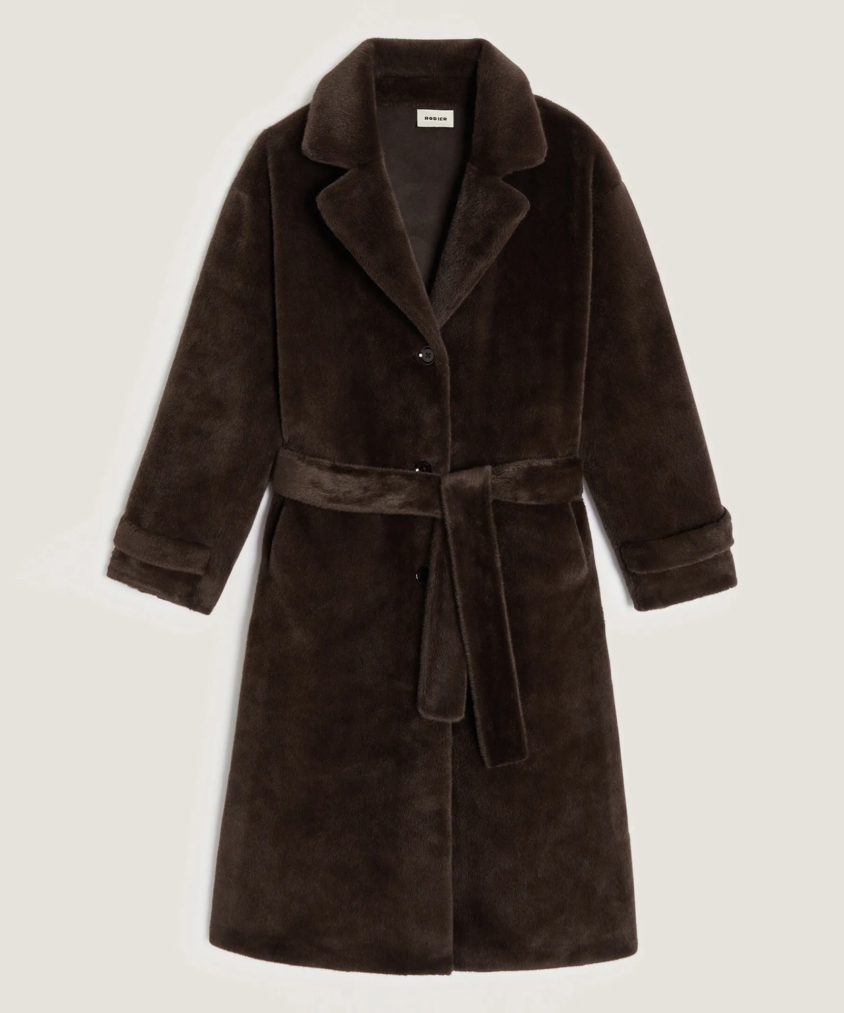 Hot Rodier Manteau long fausse fourrure marron fonce