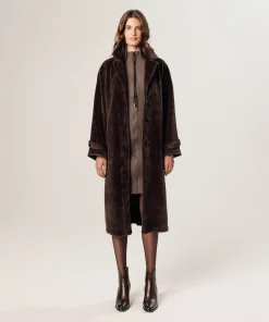 Hot Rodier Manteau long fausse fourrure marron fonce