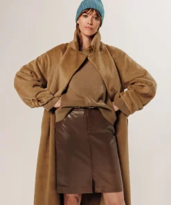 New Rodier Manteau long fausse fourrure marron camel