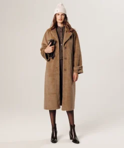New Rodier Manteau long fausse fourrure marron camel