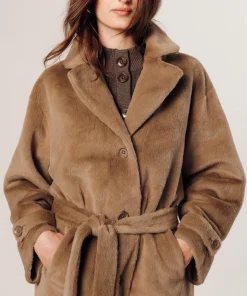 New Rodier Manteau long fausse fourrure marron camel