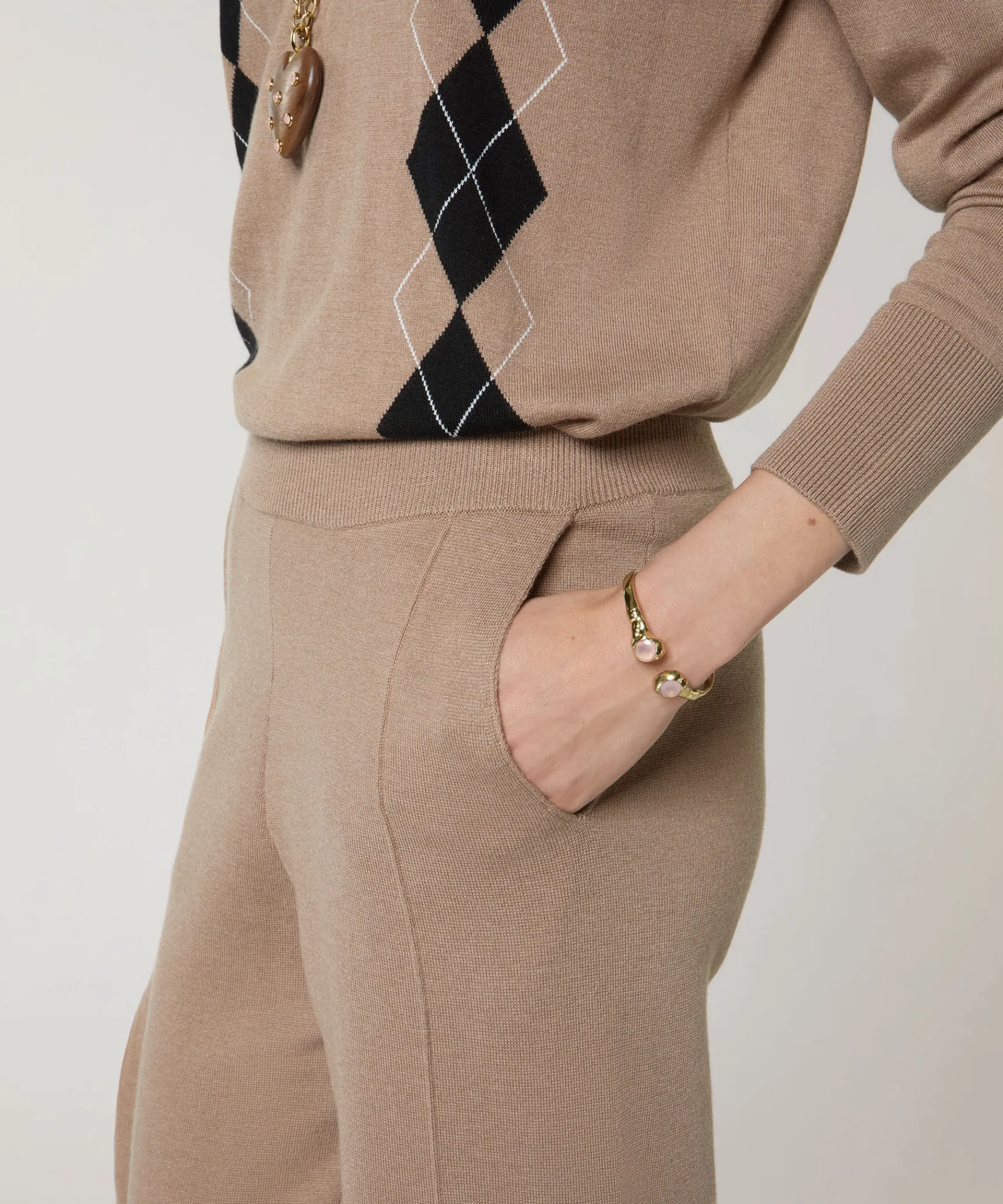 Rodier Pantalon cigarette en maille milano marron moka