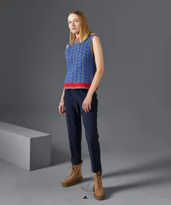 New Rodier Pantalon cigarette taille haute bleu marine