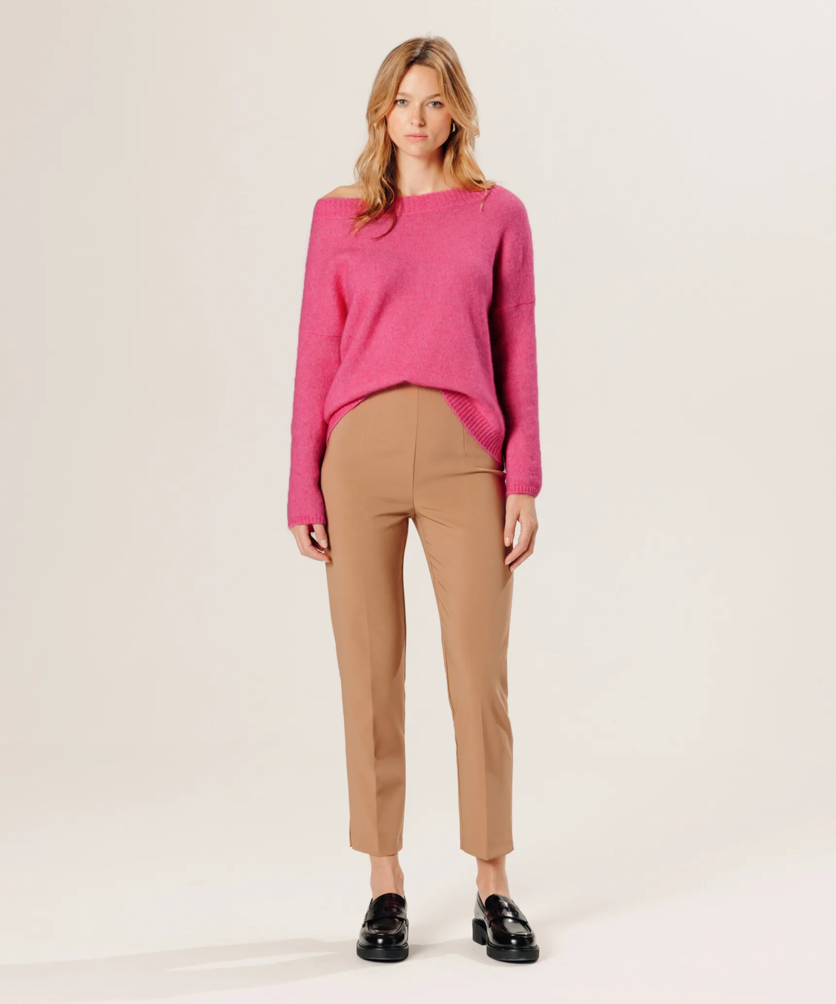 Rodier Pantalon cigarette taille haute marron camel