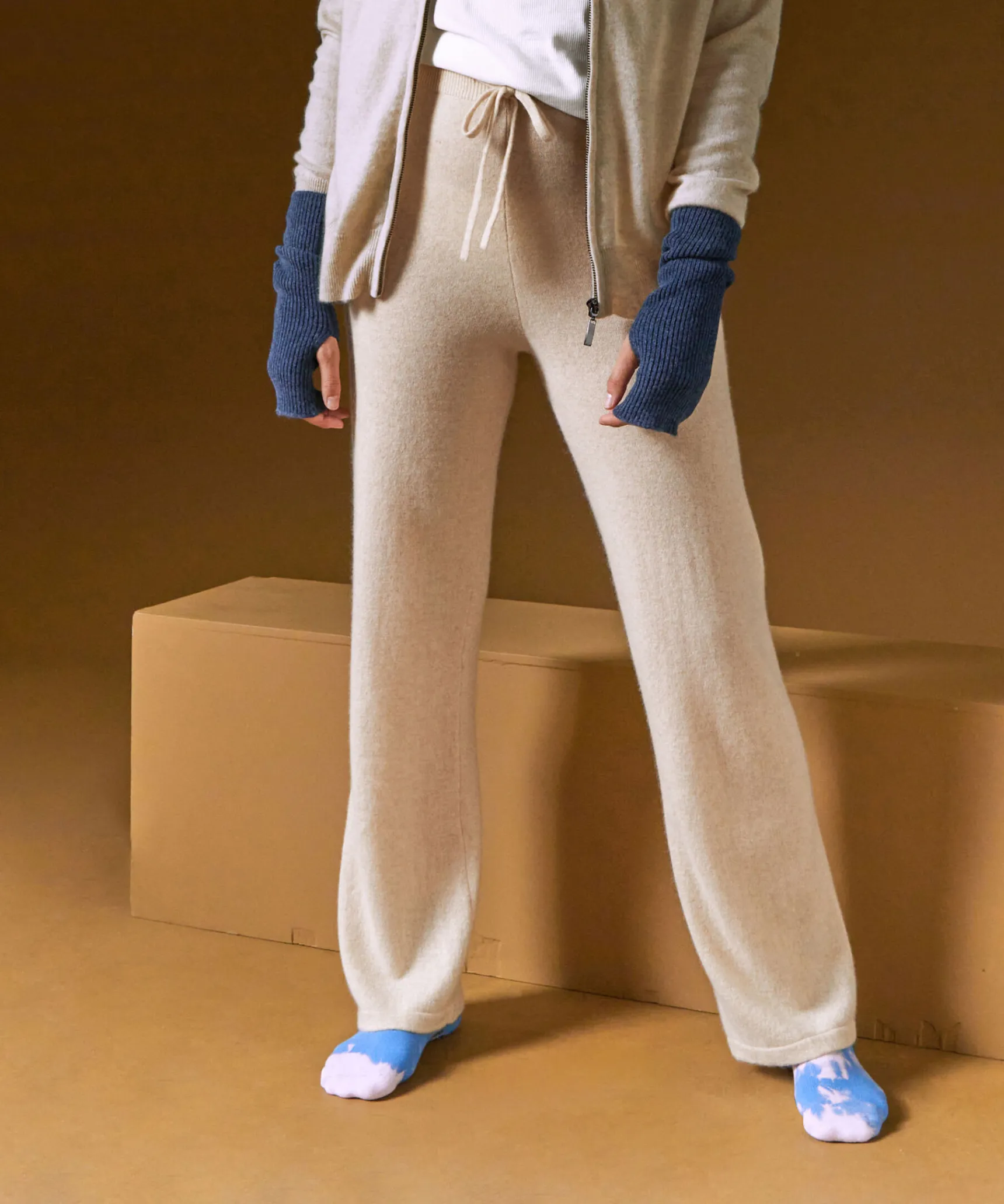 Hot Rodier Pantalon large en cachemire blanc crème