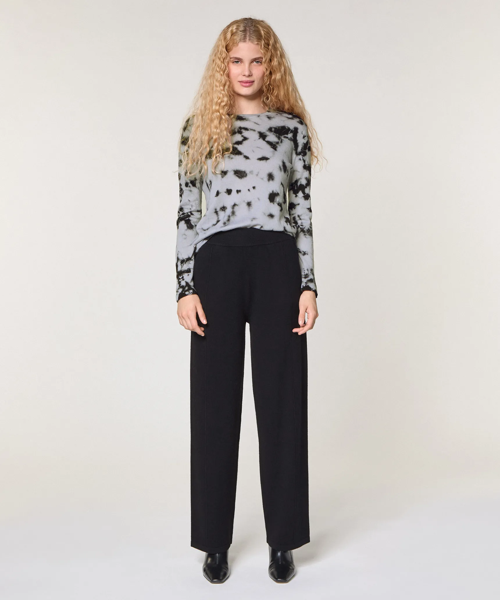 Hot Rodier Pantalon large en laine noir