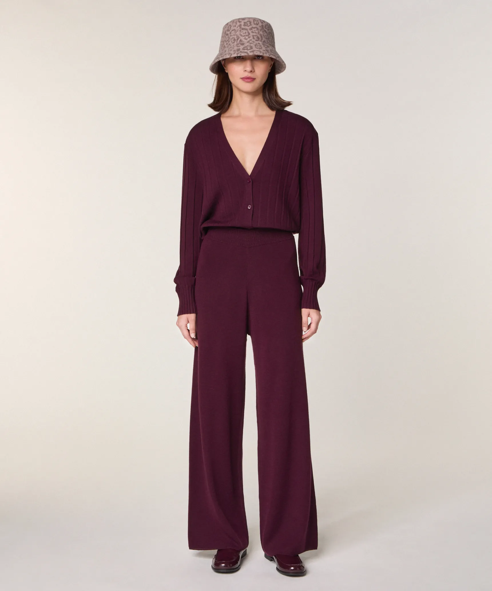 Outlet Rodier Pantalon large en laine mérinos violet aubergine