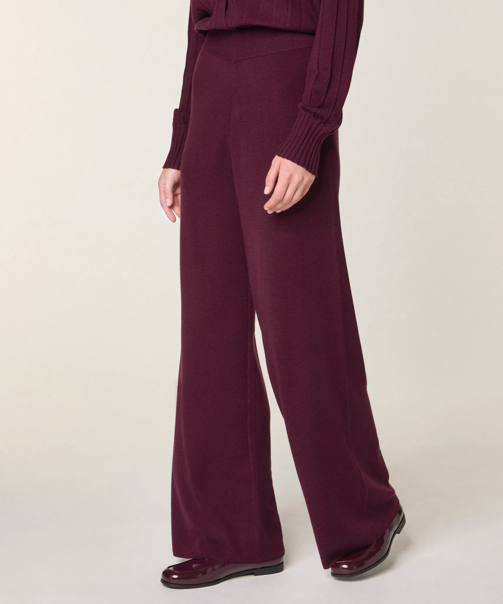Outlet Rodier Pantalon large en laine mérinos violet aubergine