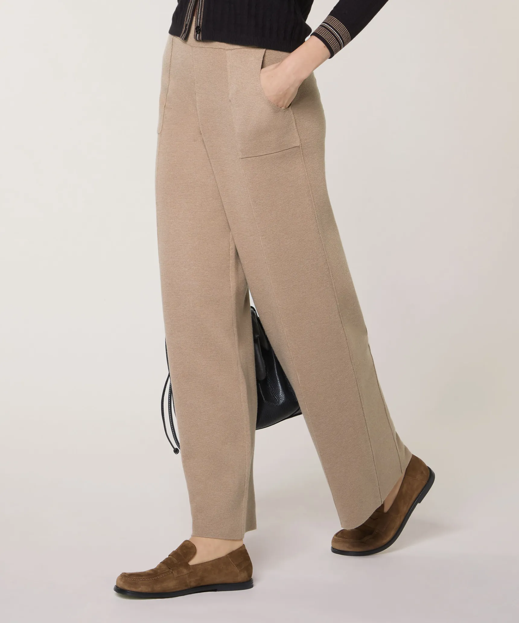 Rodier Pantalon large en maille marron moka