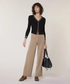 Rodier Pantalon large en maille marron moka