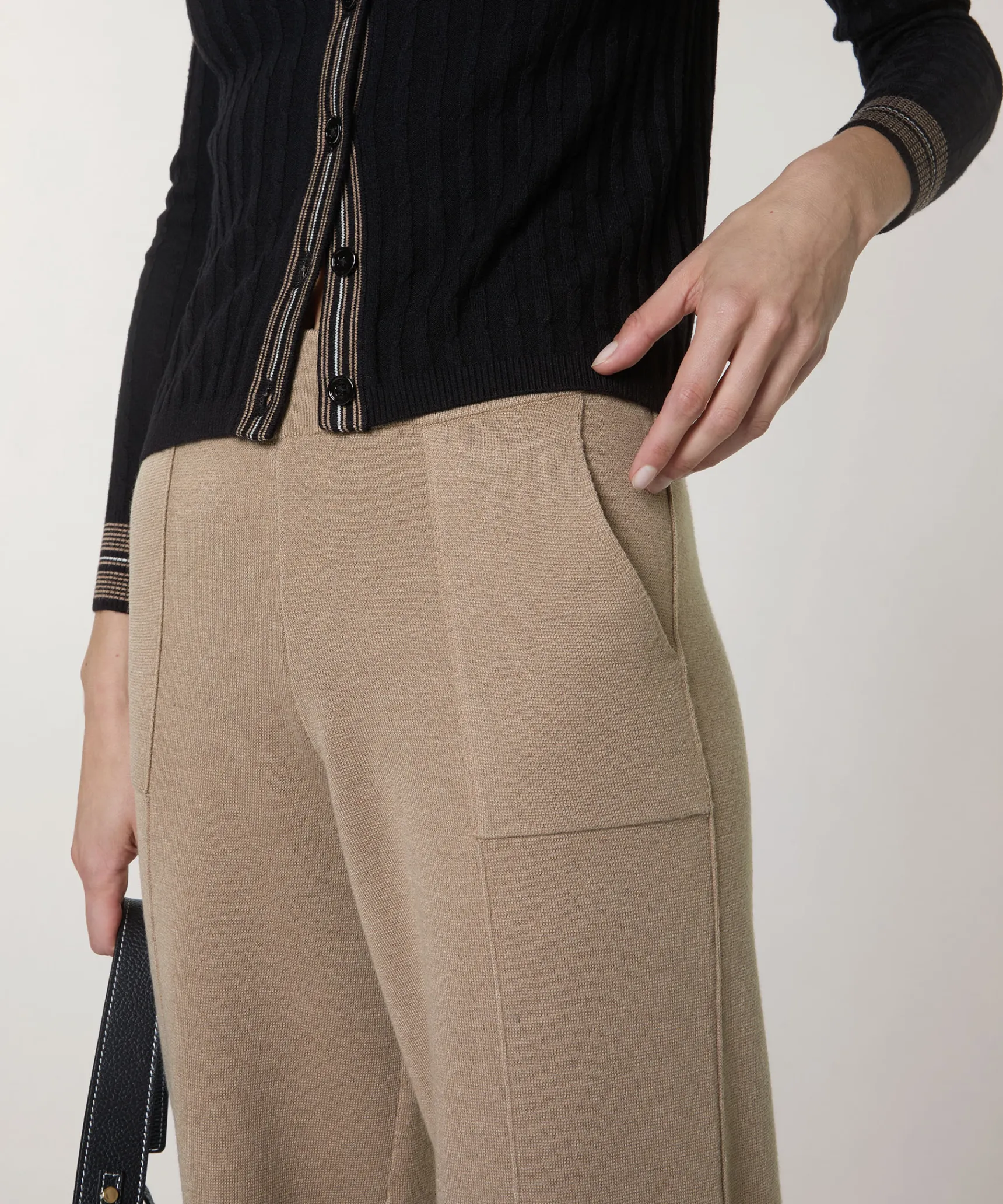 Rodier Pantalon large en maille marron moka