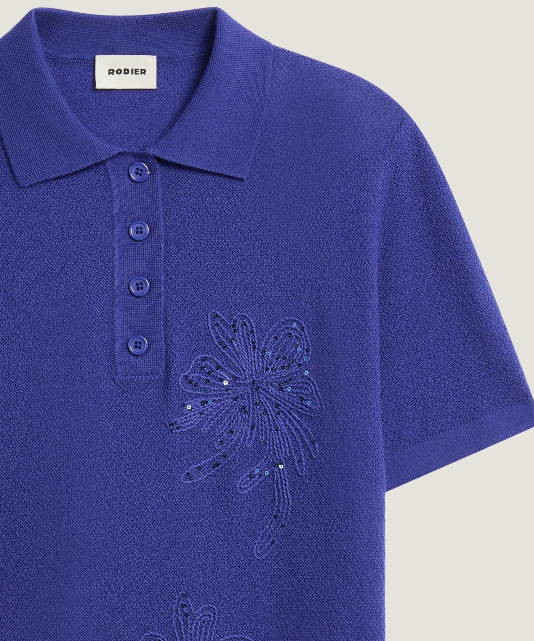 Discount Rodier Polo brodé manche courte en laine mérinos bleu outremer