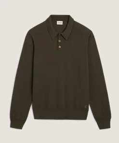 Clearance Rodier Polo en laine mérinos vert kaki