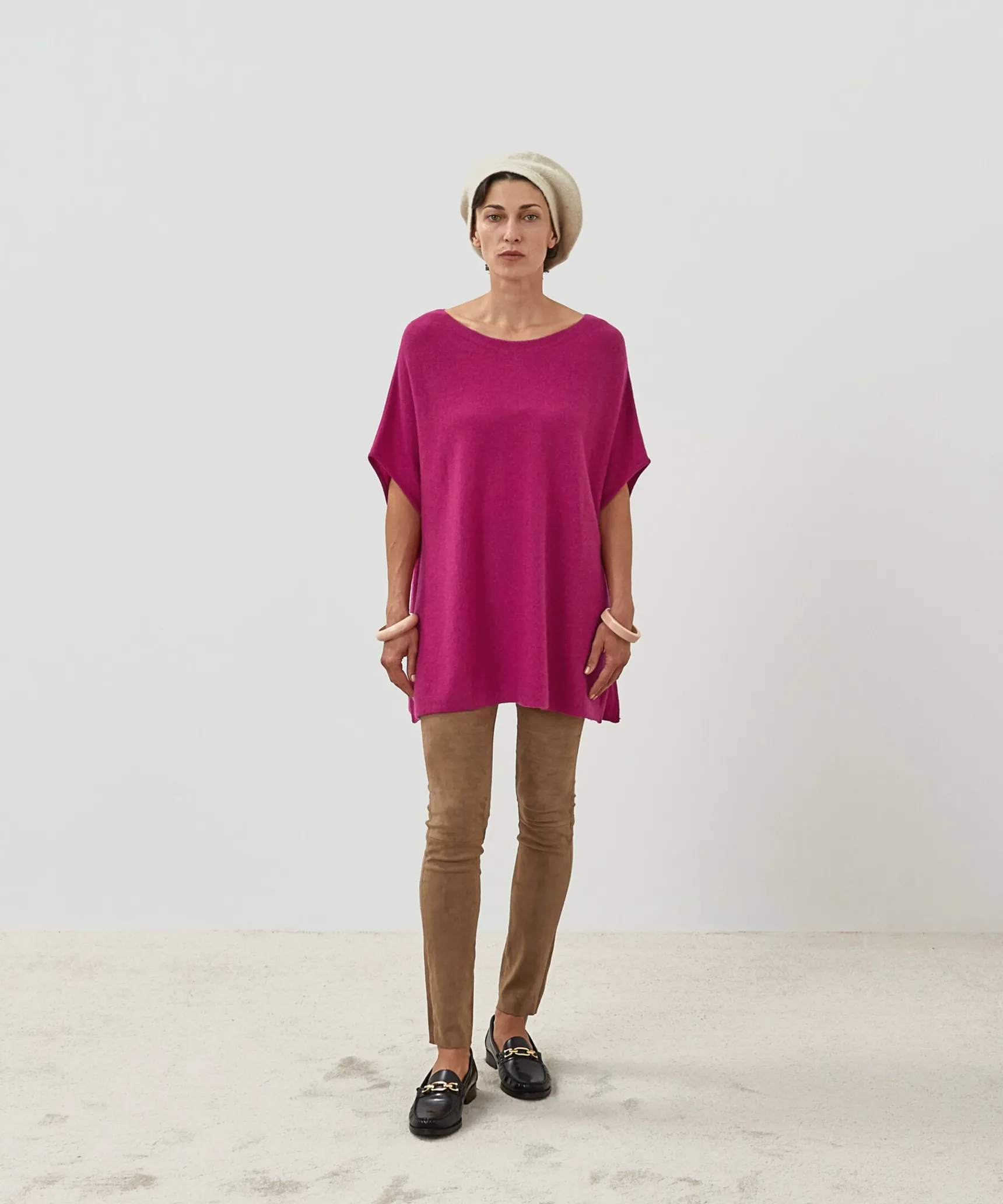 New Rodier Poncho cachemire rose fuschia