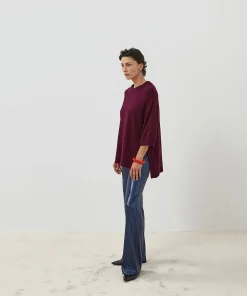 Best Rodier Poncho manches 3/4 cachemire lie de vin