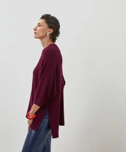 Best Rodier Poncho manches 3/4 cachemire lie de vin