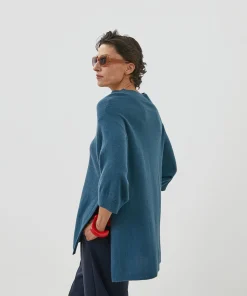 New Rodier Poncho manches 3/4 cachemire bleu