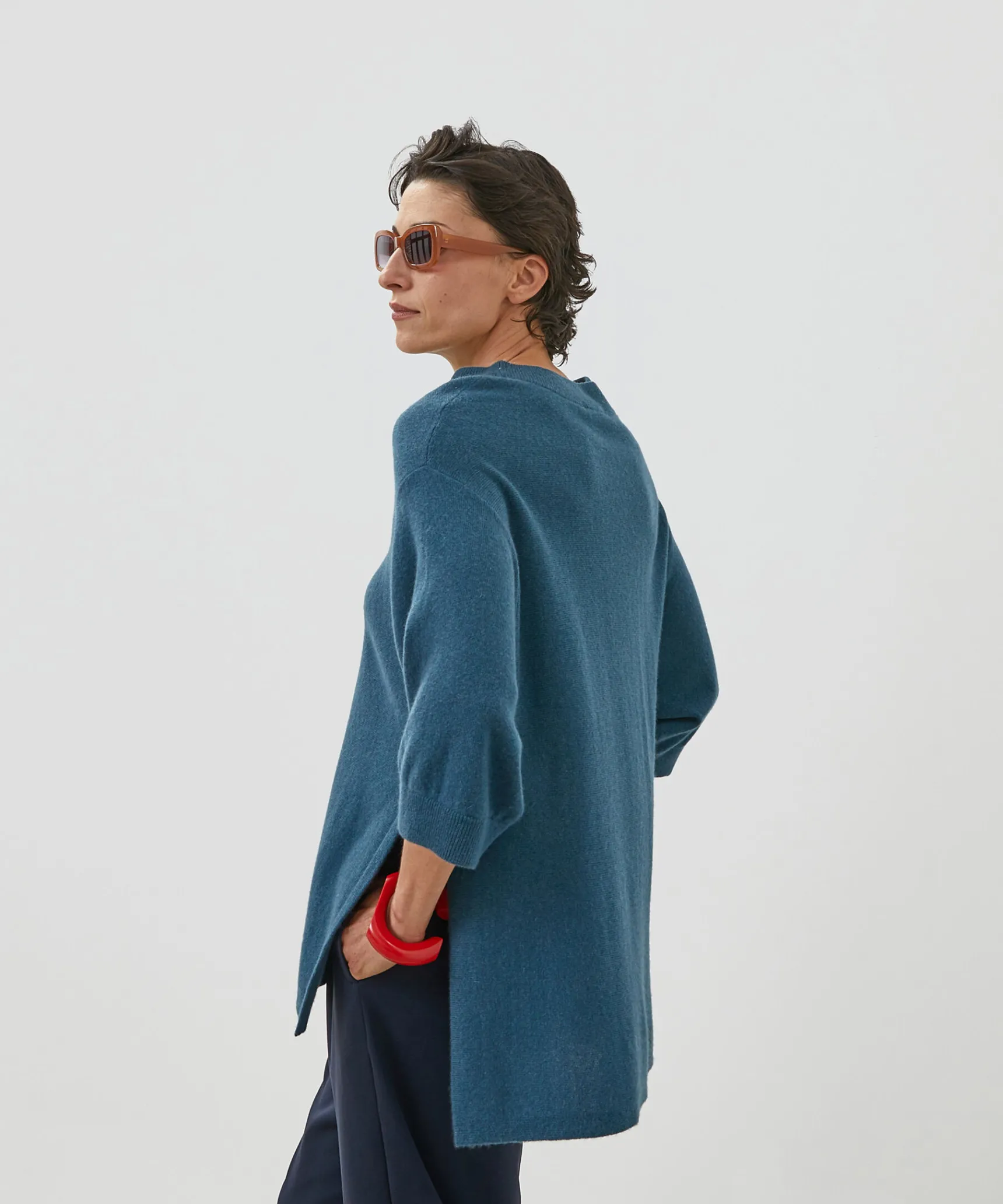 New Rodier Poncho manches 3/4 cachemire bleu
