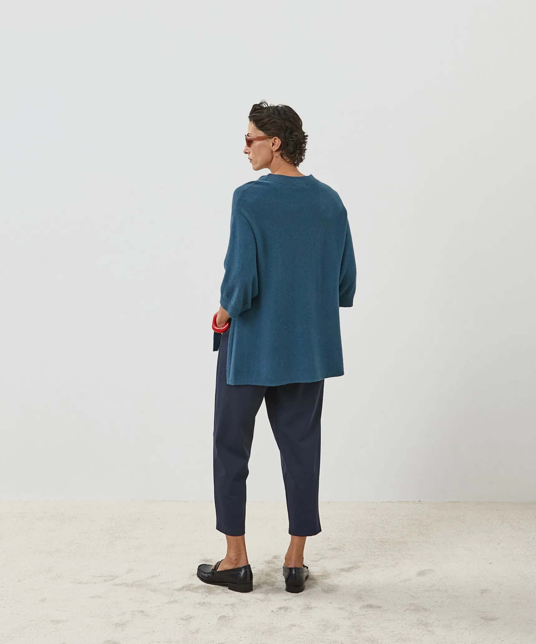New Rodier Poncho manches 3/4 cachemire bleu