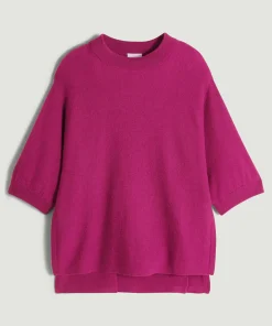 Rodier Poncho manches 3/4 cachemire rose fuschia
