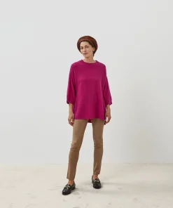 Rodier Poncho manches 3/4 cachemire rose fuschia