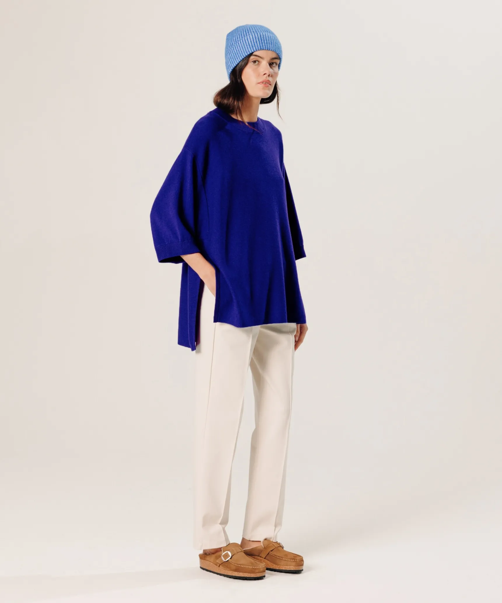 Discount Rodier Poncho manches 3/4 cachemire bleu outremer