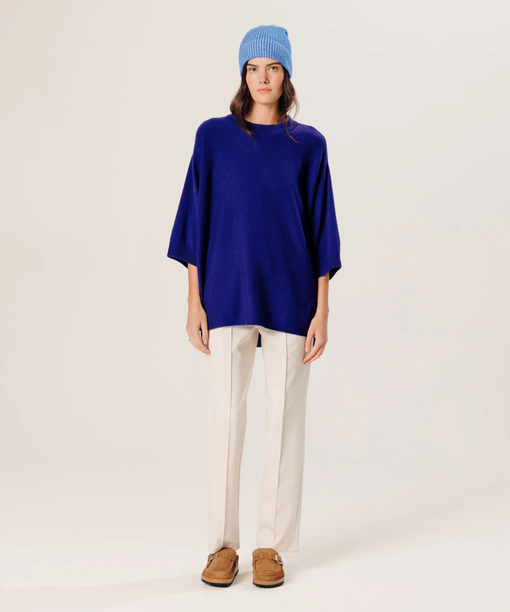 Discount Rodier Poncho manches 3/4 cachemire bleu outremer