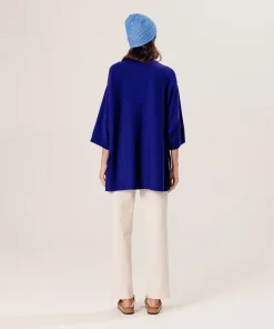 Discount Rodier Poncho manches 3/4 cachemire bleu outremer