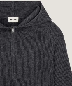Online Rodier Pull à capuche à côtes gris foncé