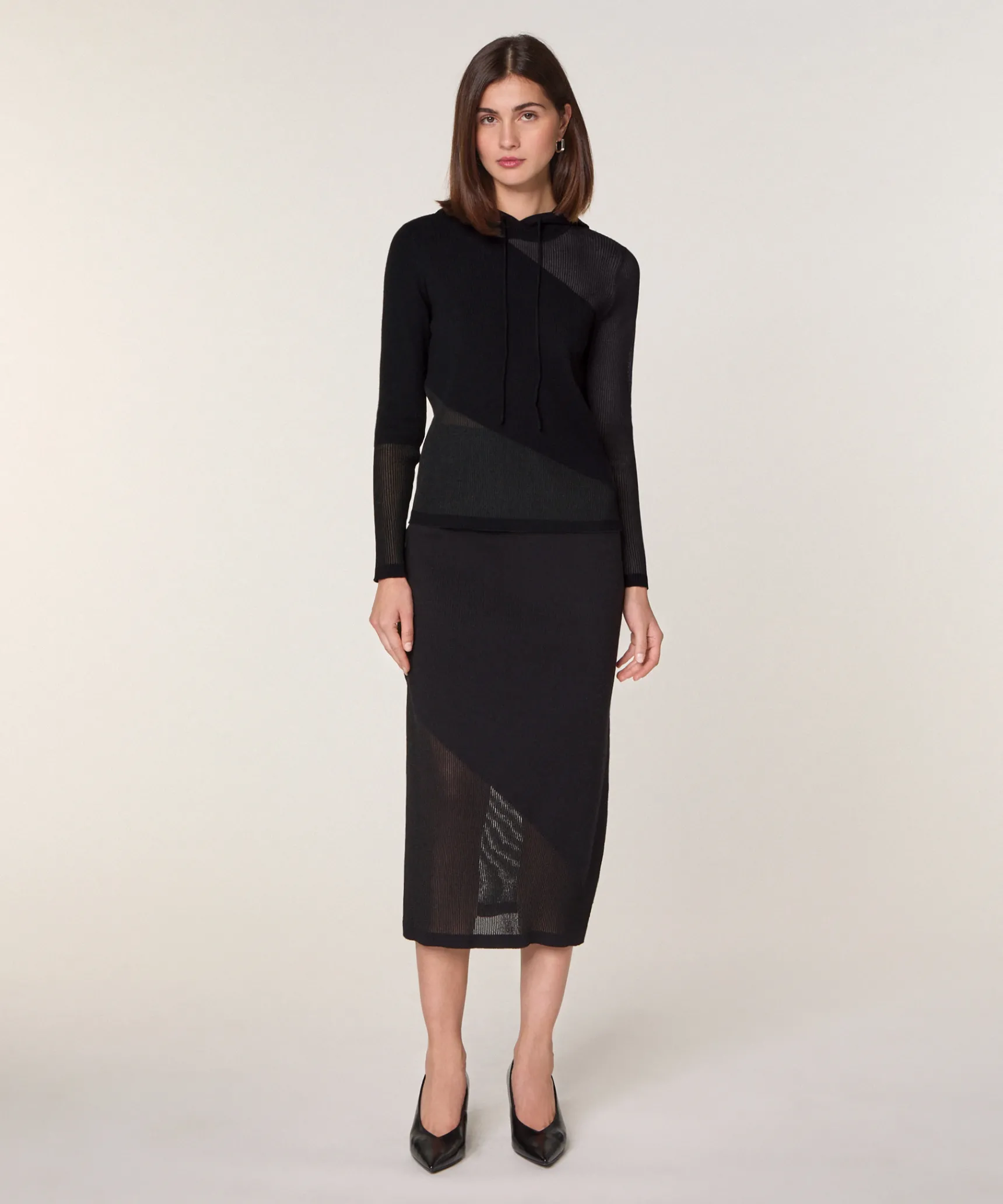 Online Rodier Pull à capuche bi-matière en laine noir