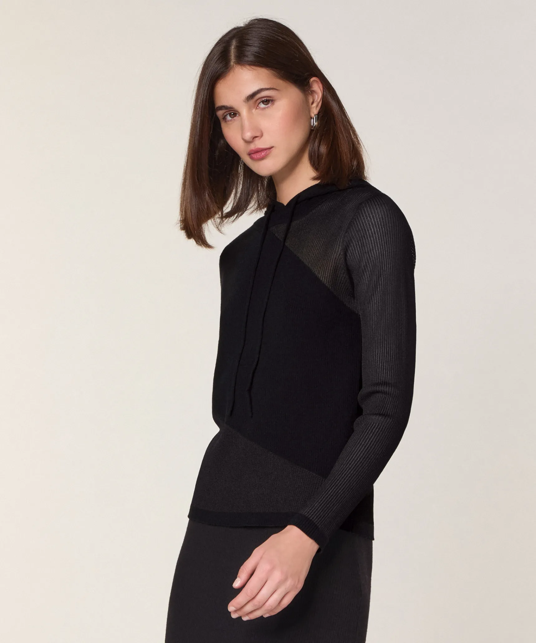 Online Rodier Pull à capuche bi-matière en laine noir