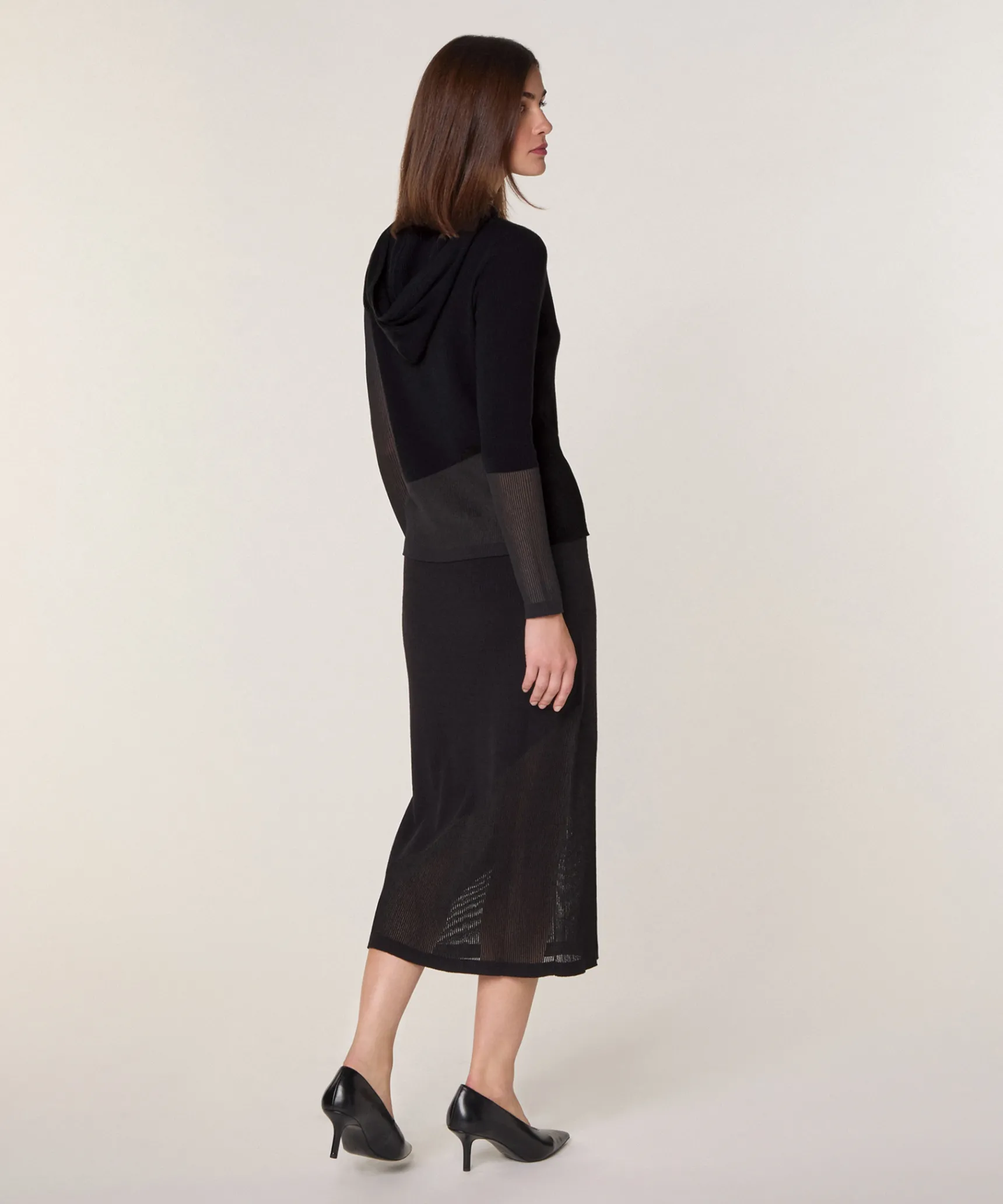 Online Rodier Pull à capuche bi-matière en laine noir