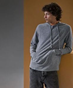 New Rodier Pull à capuche en cachemire 2 fils gris moyen