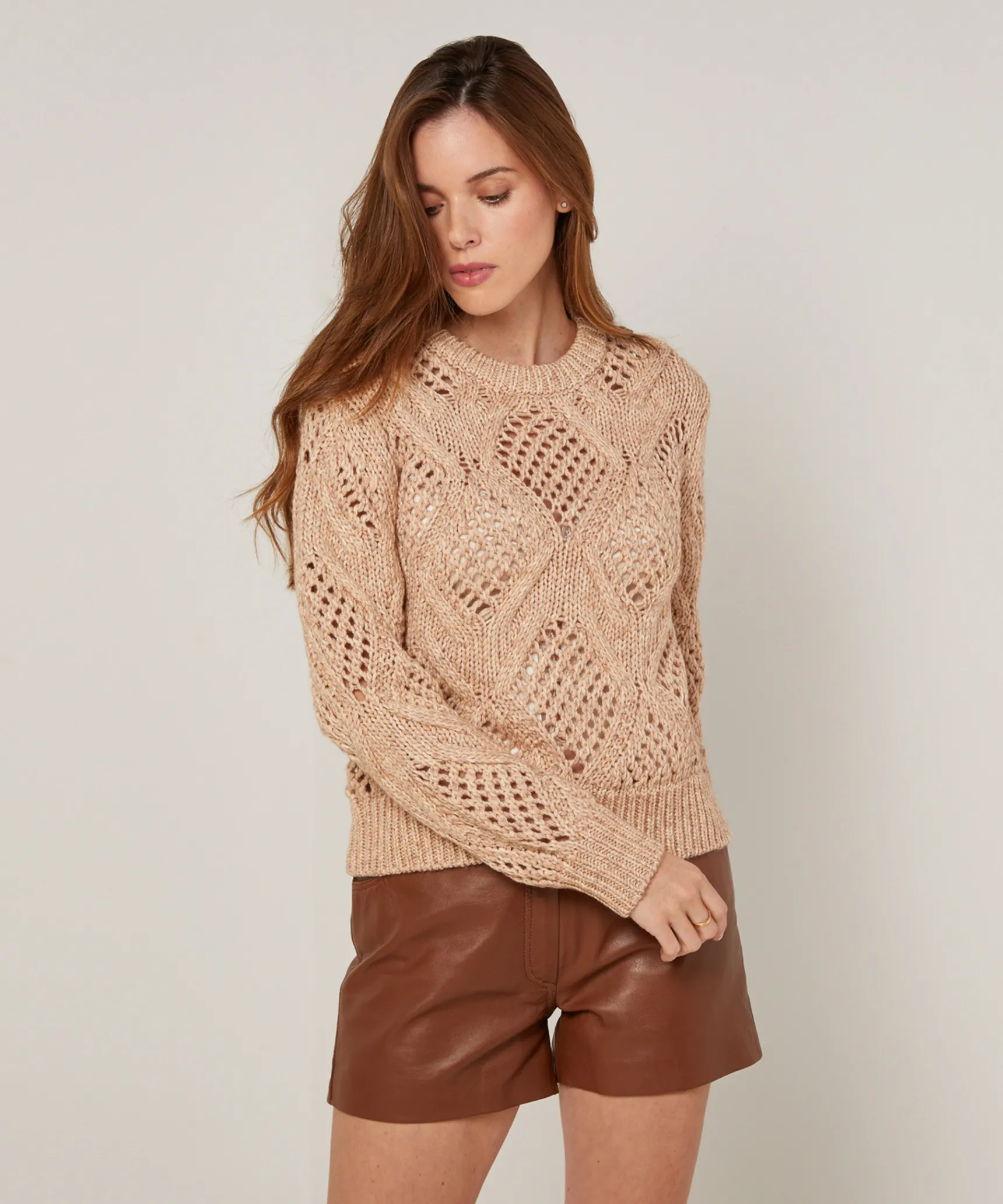 Outlet Rodier Pull ajouré en coton et laine beige ficelle