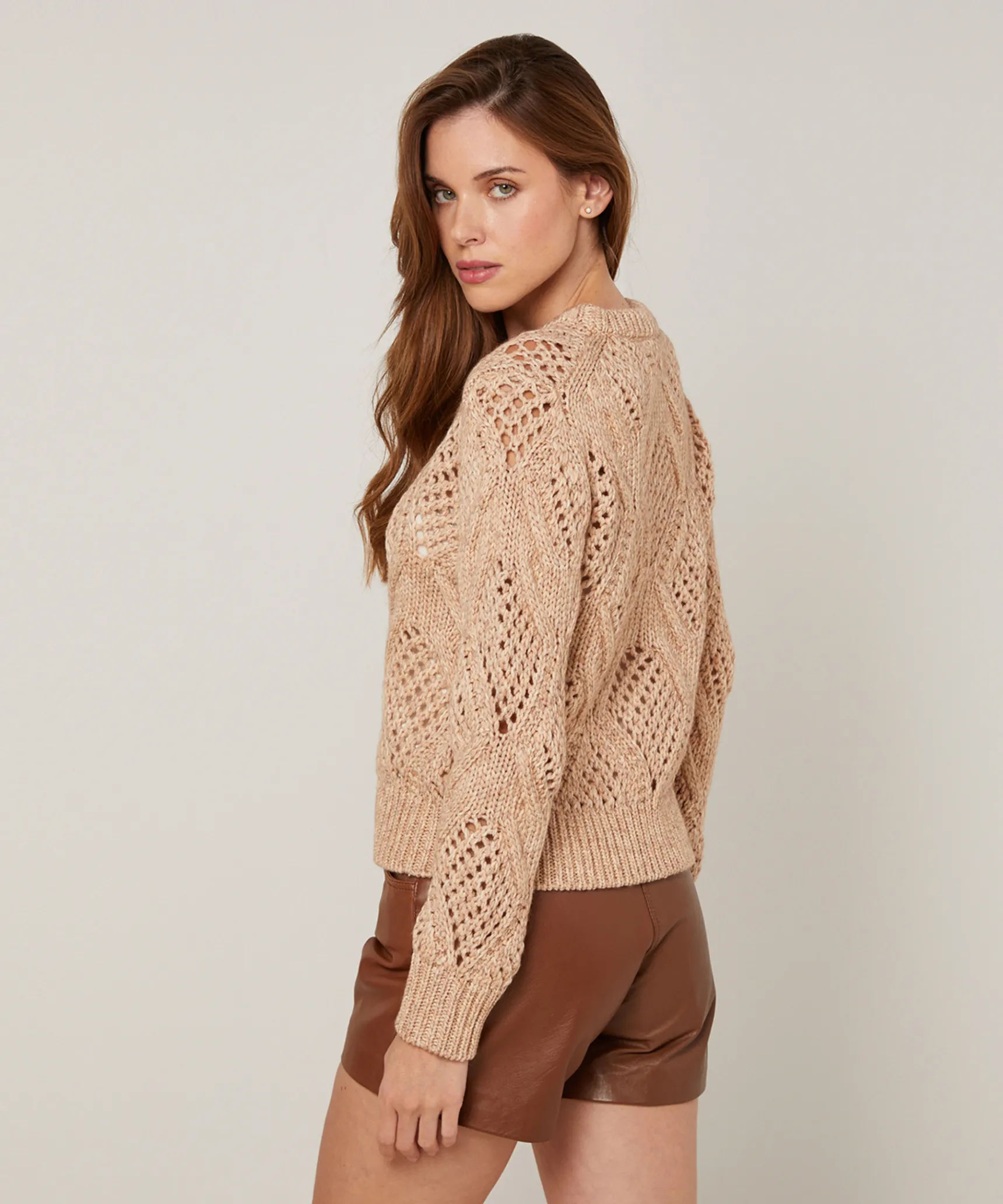 Outlet Rodier Pull ajouré en coton et laine beige ficelle