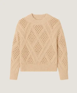 Outlet Rodier Pull ajouré en coton et laine beige ficelle