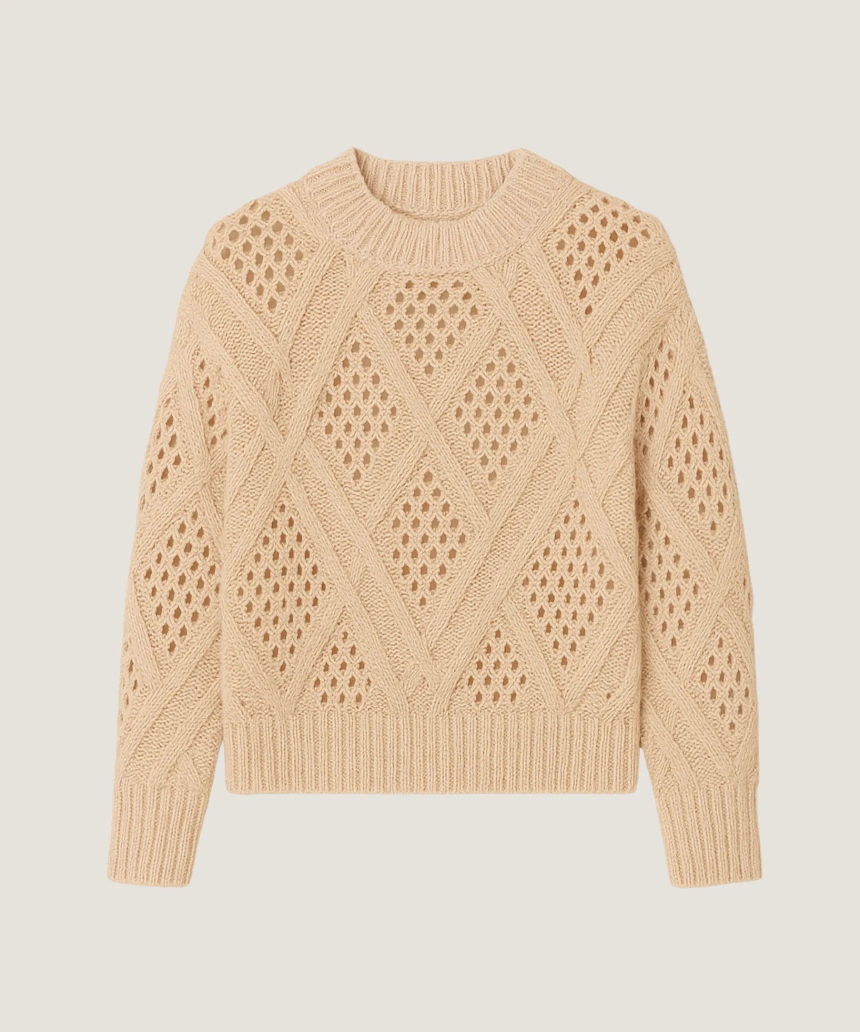Outlet Rodier Pull ajouré en coton et laine beige ficelle