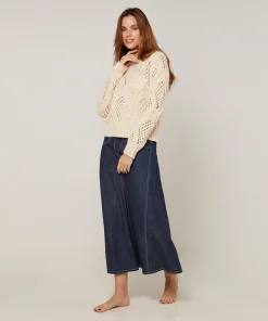 Online Rodier Pull ajouré en coton et laine blanc ivoire