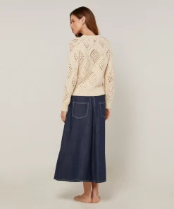 Online Rodier Pull ajouré en coton et laine blanc ivoire