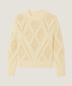Online Rodier Pull ajouré en coton et laine blanc ivoire